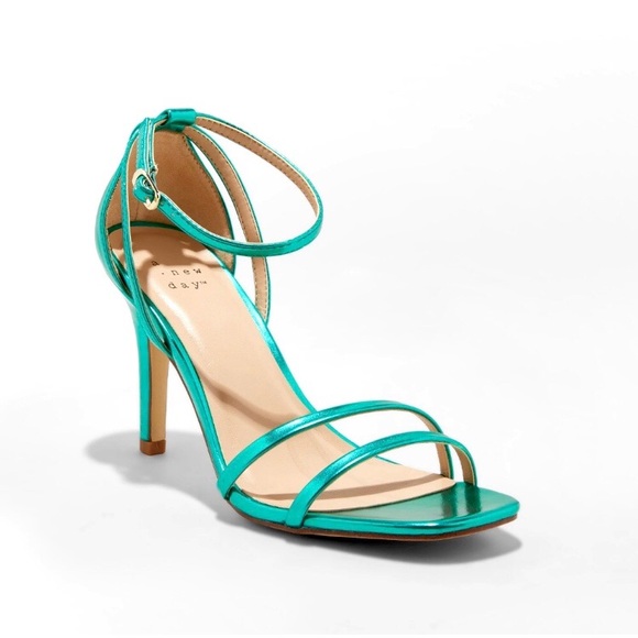 a new day Shoes Nib A New Day Kayce Metallic Green Strappy Heels